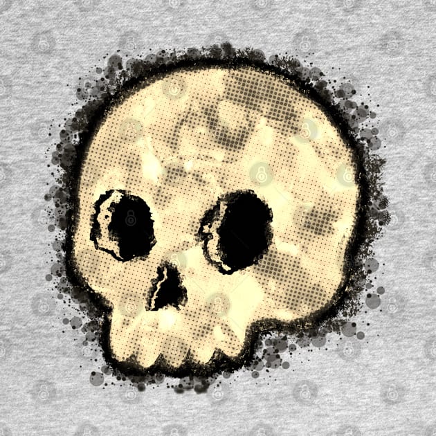 Sepia Dotted Halftone Cute Cartoon Skull Watercolor With Paint Splash by Braznyc